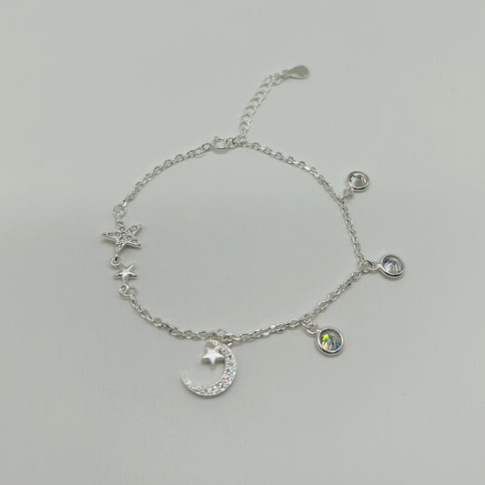 Pulsera Lunita y Estrellas con Zirconias en Plata