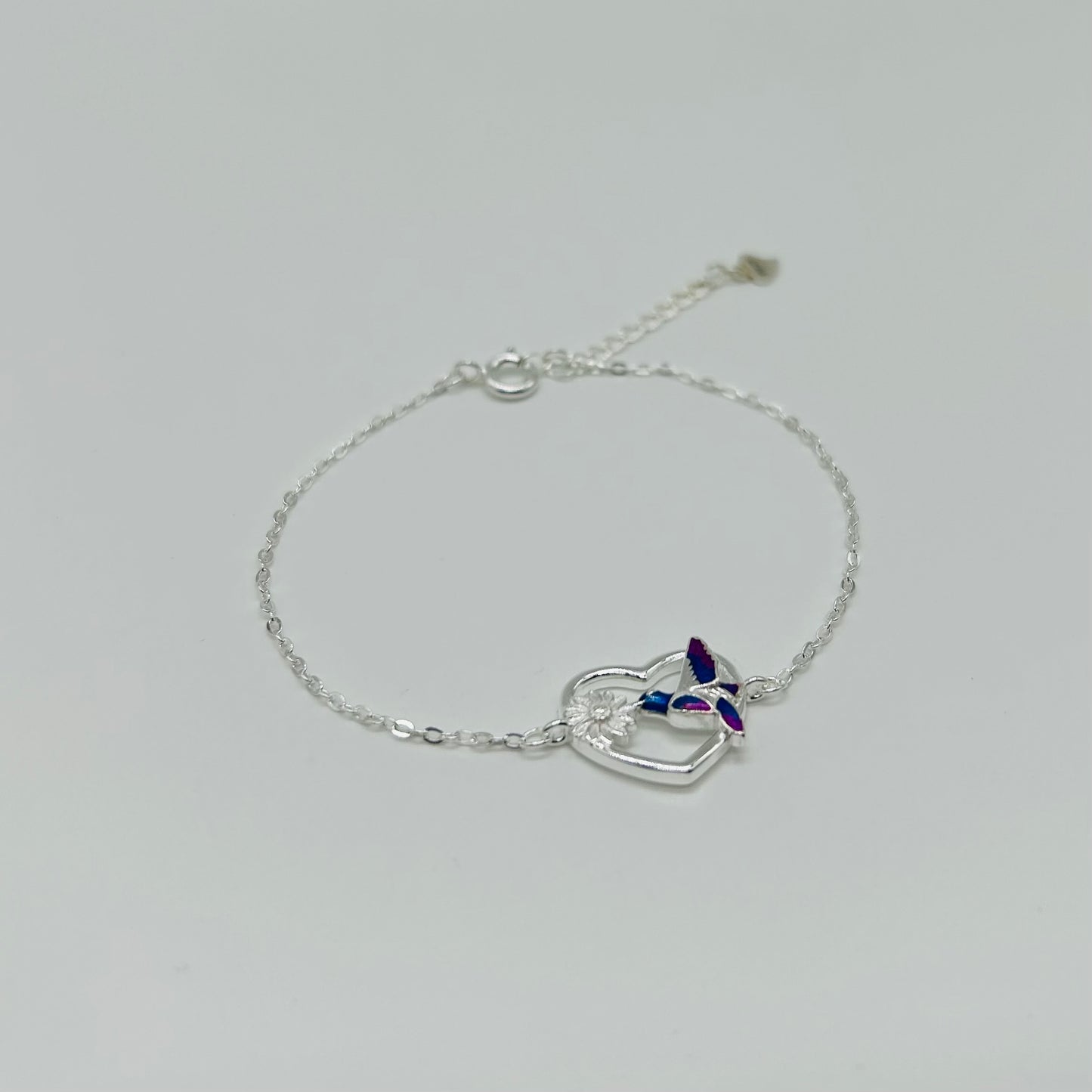 Pulsera de Corazón con Colibrí en Plata