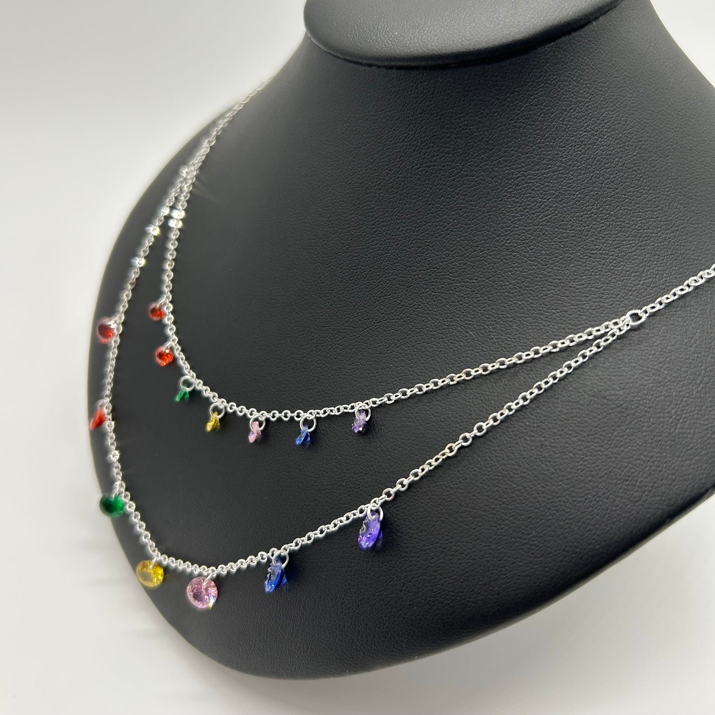 Collar Doble de Plata con Zirconias de Colores