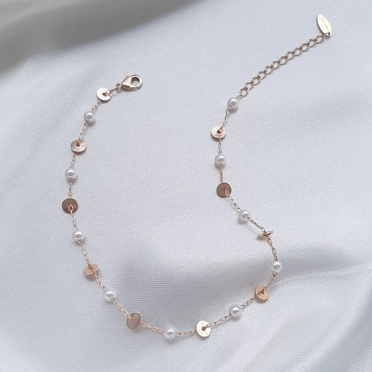 Tobillera con Perlas Oro Laminado