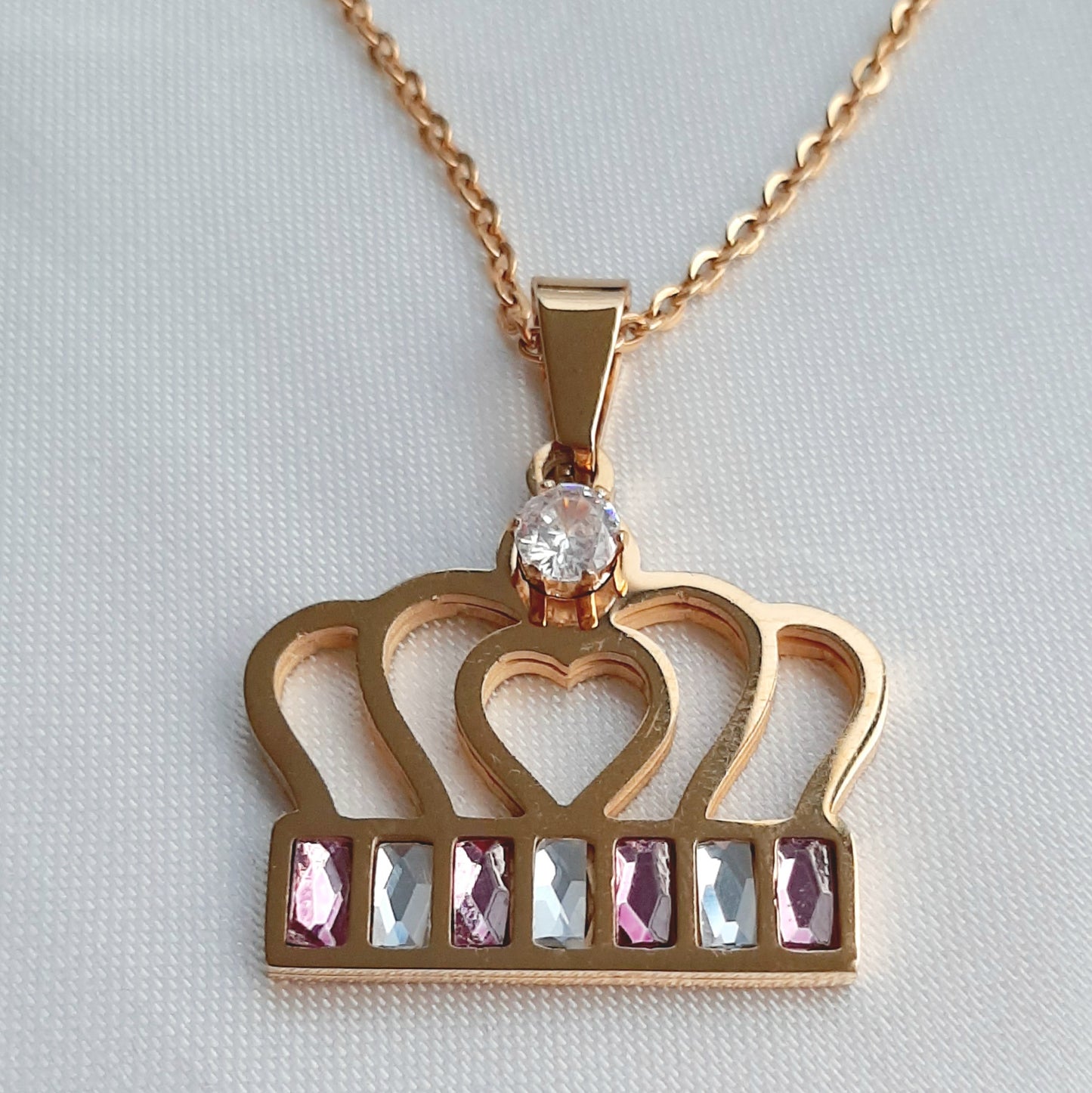 Collar Corona con Zirconias de Acero Inoxidable