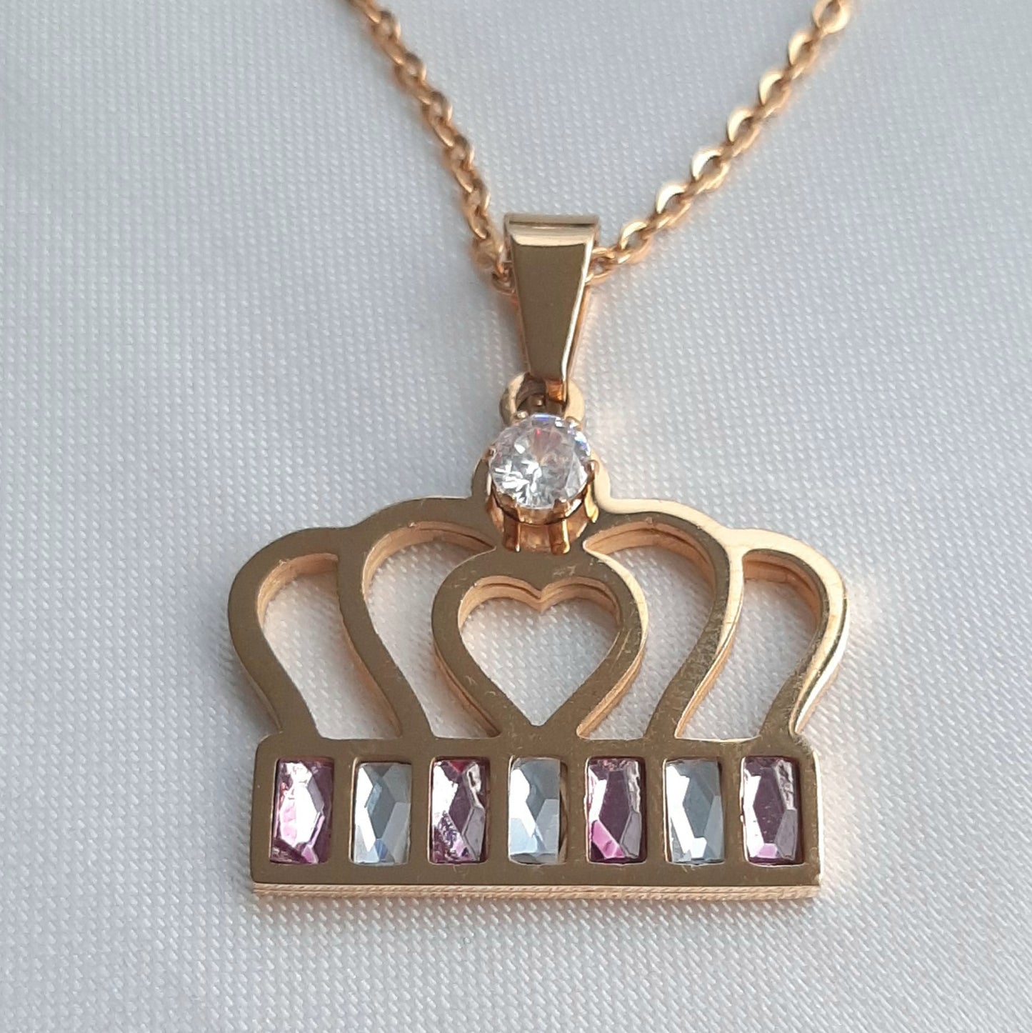 Collar Corona con Zirconias de Acero Inoxidable