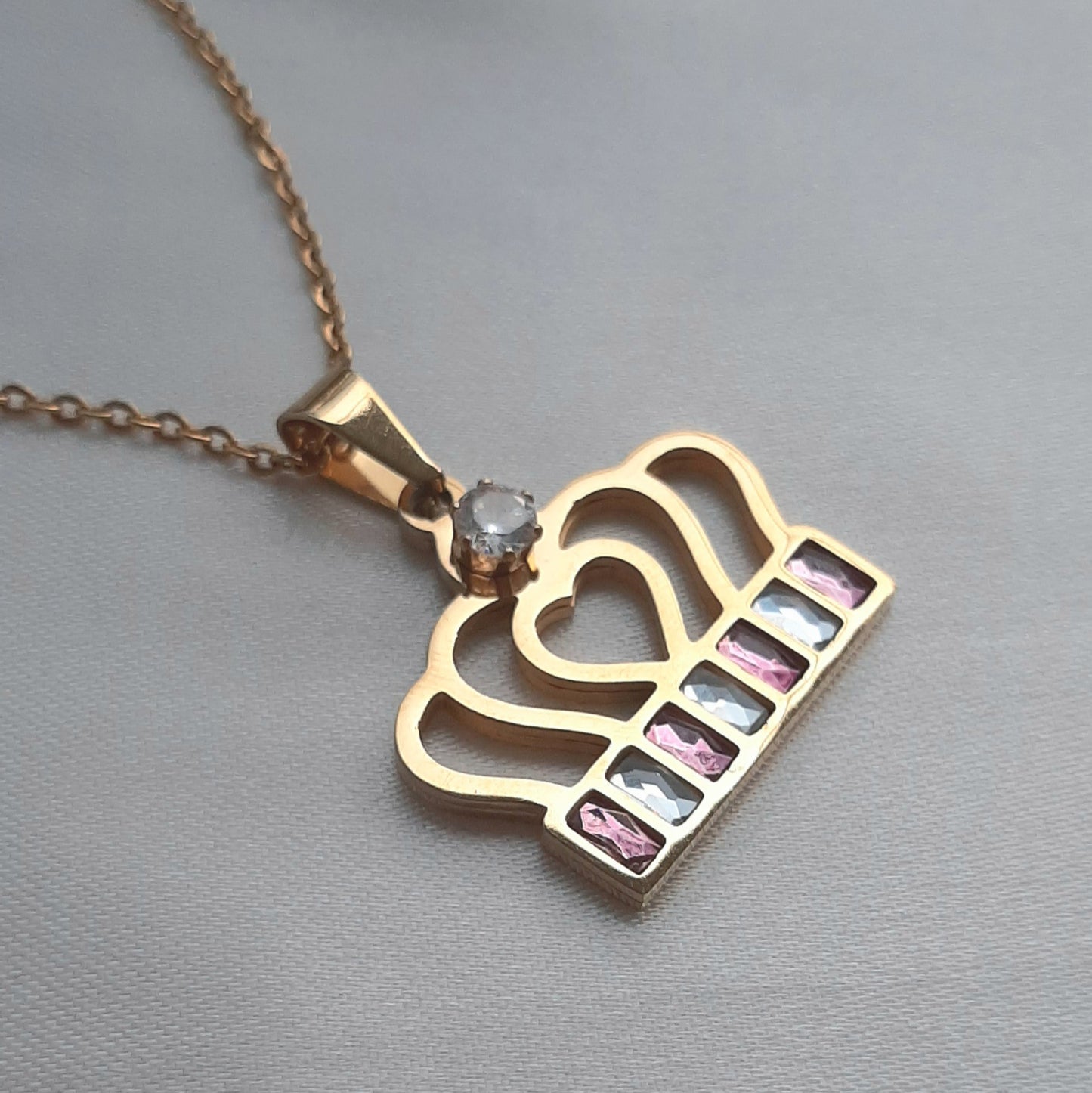 Collar Corona con Zirconias de Acero Inoxidable