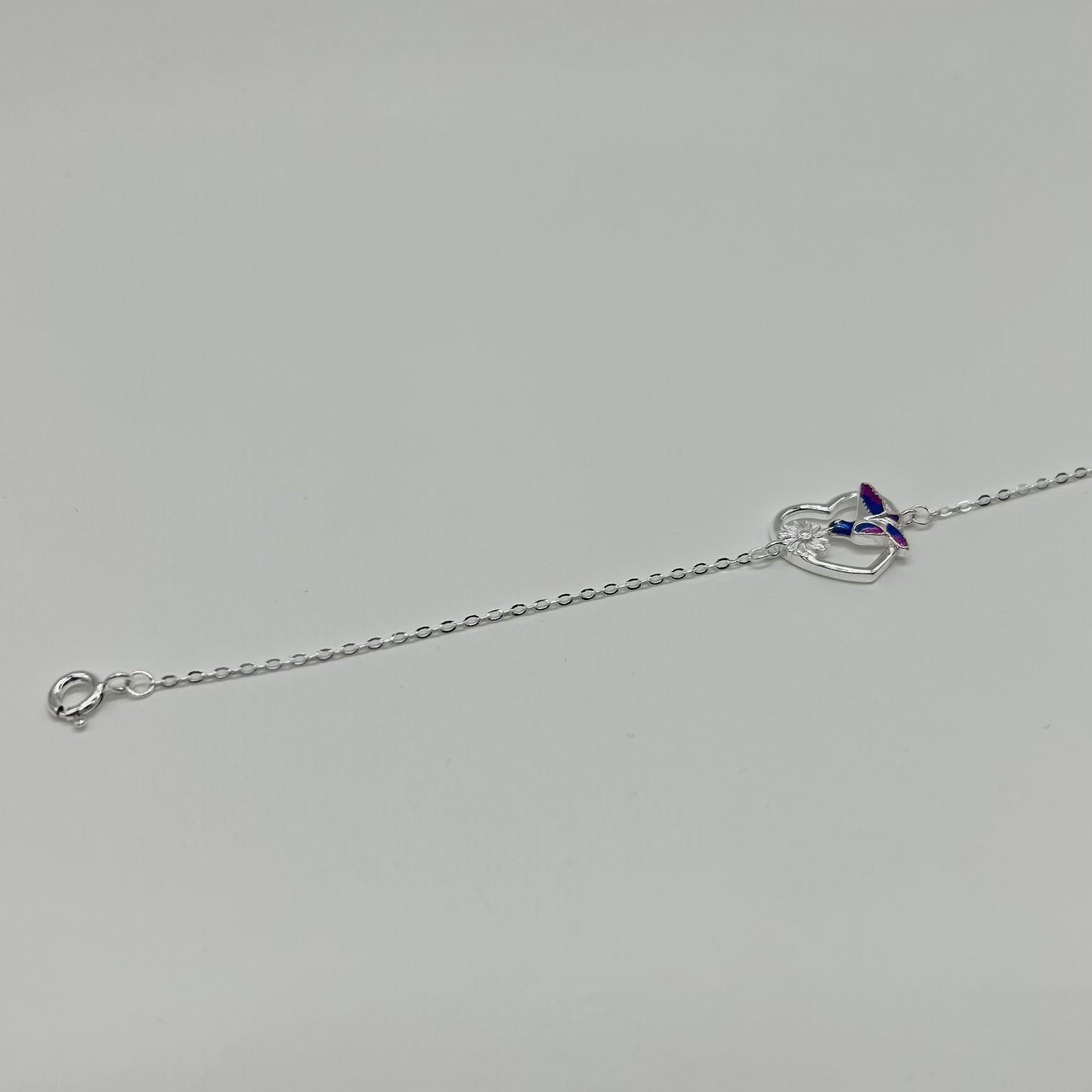 Pulsera de Corazón con Colibrí en Plata