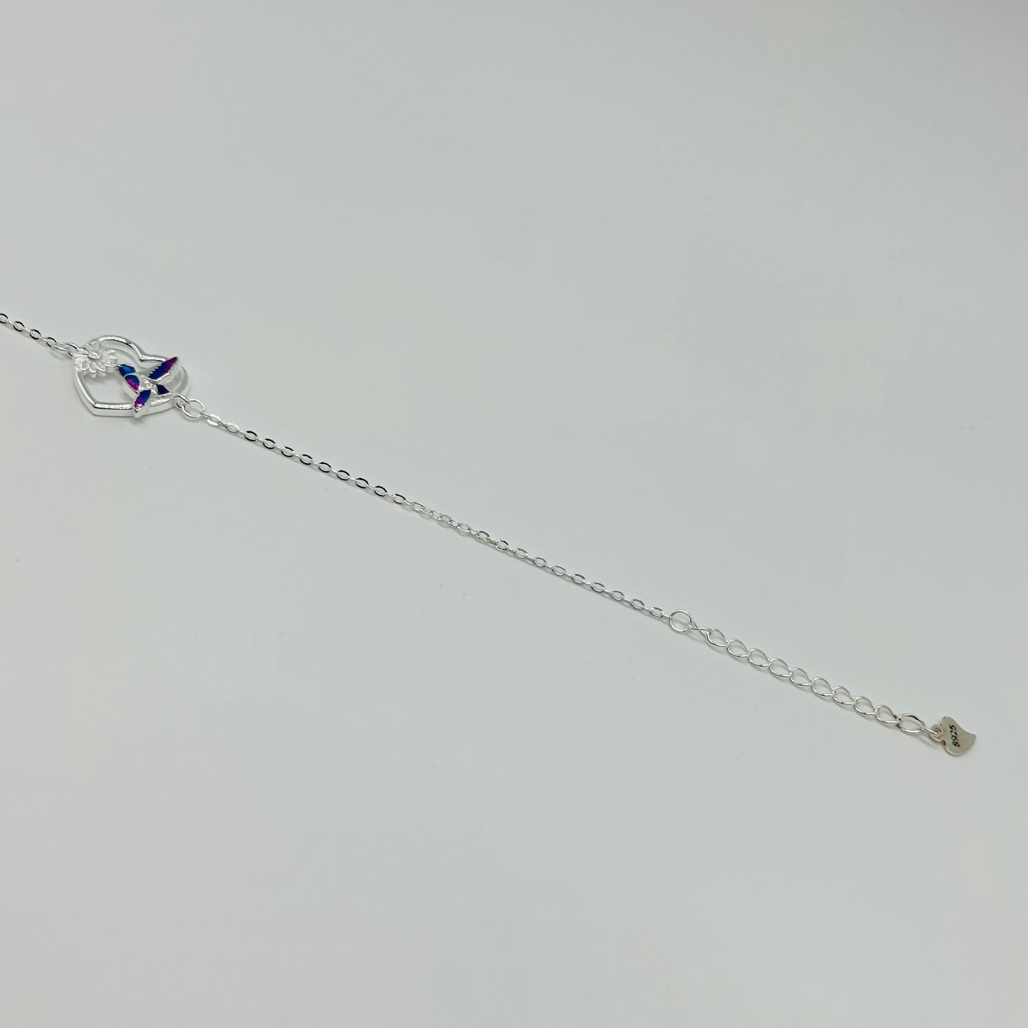Pulsera de Corazón con Colibrí en Plata