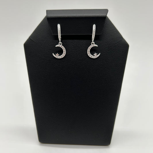 Huggies de Lunitas Colgantes y Estrellitas con Zirconias en Plata