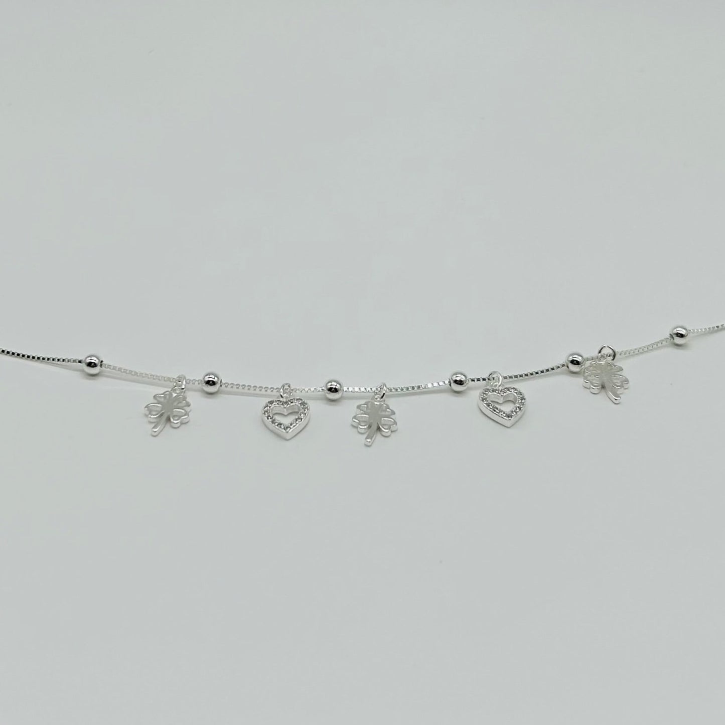 Pulsera de Tréboles y Corazones en Plata