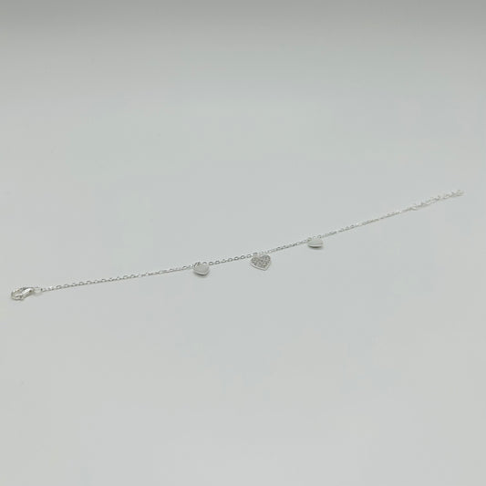 Pulsera Tres Corazones con Zirconias en Plata