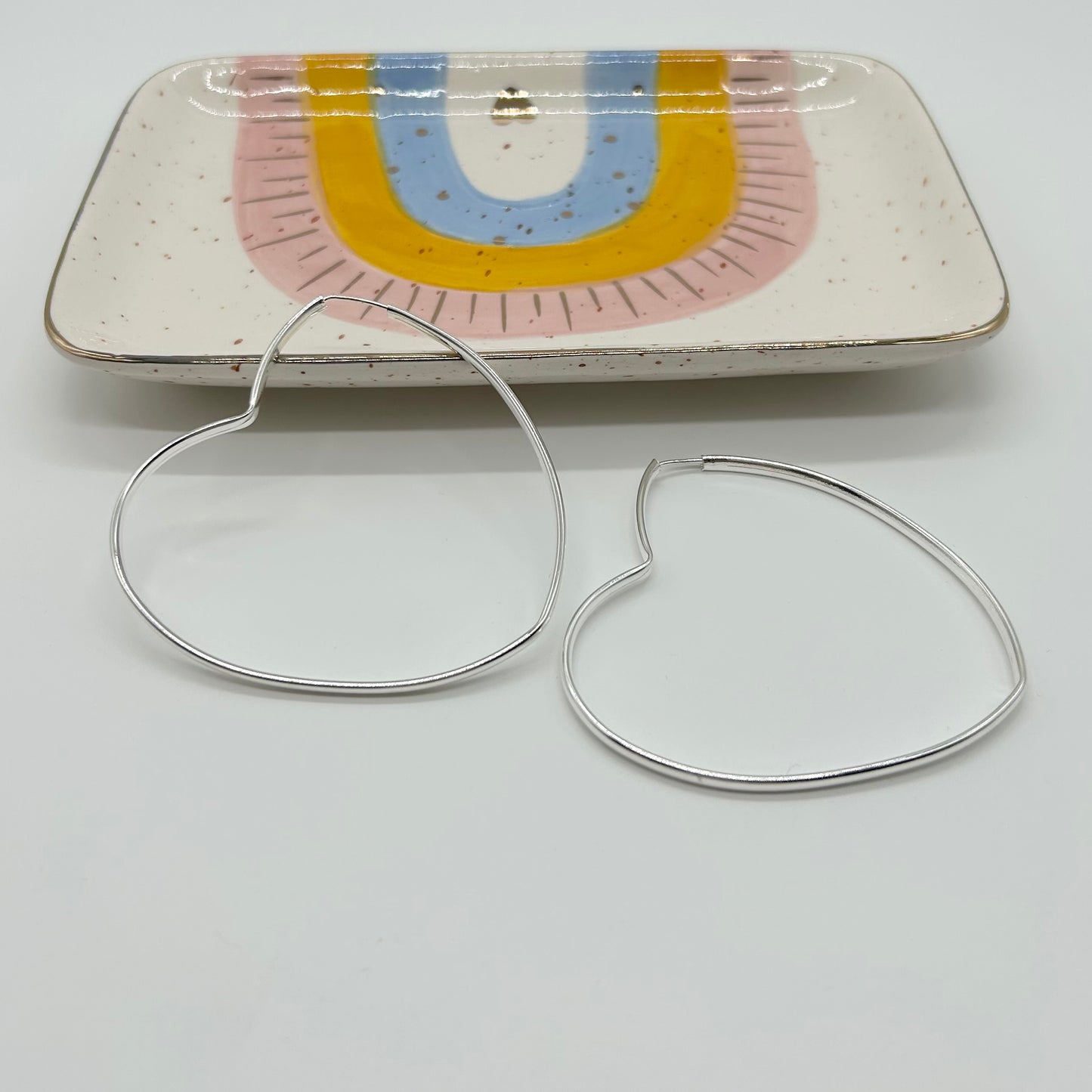 Arracadas de Corazón de Tubito Grandes de Plata