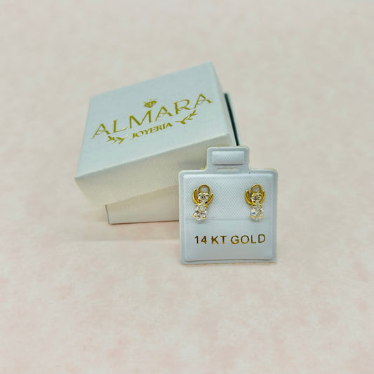 Broquel Angelitos con Zirconia Oro 14k