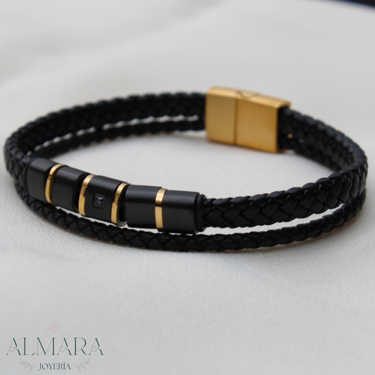 Pulsera de Piel Placas Cuadradas