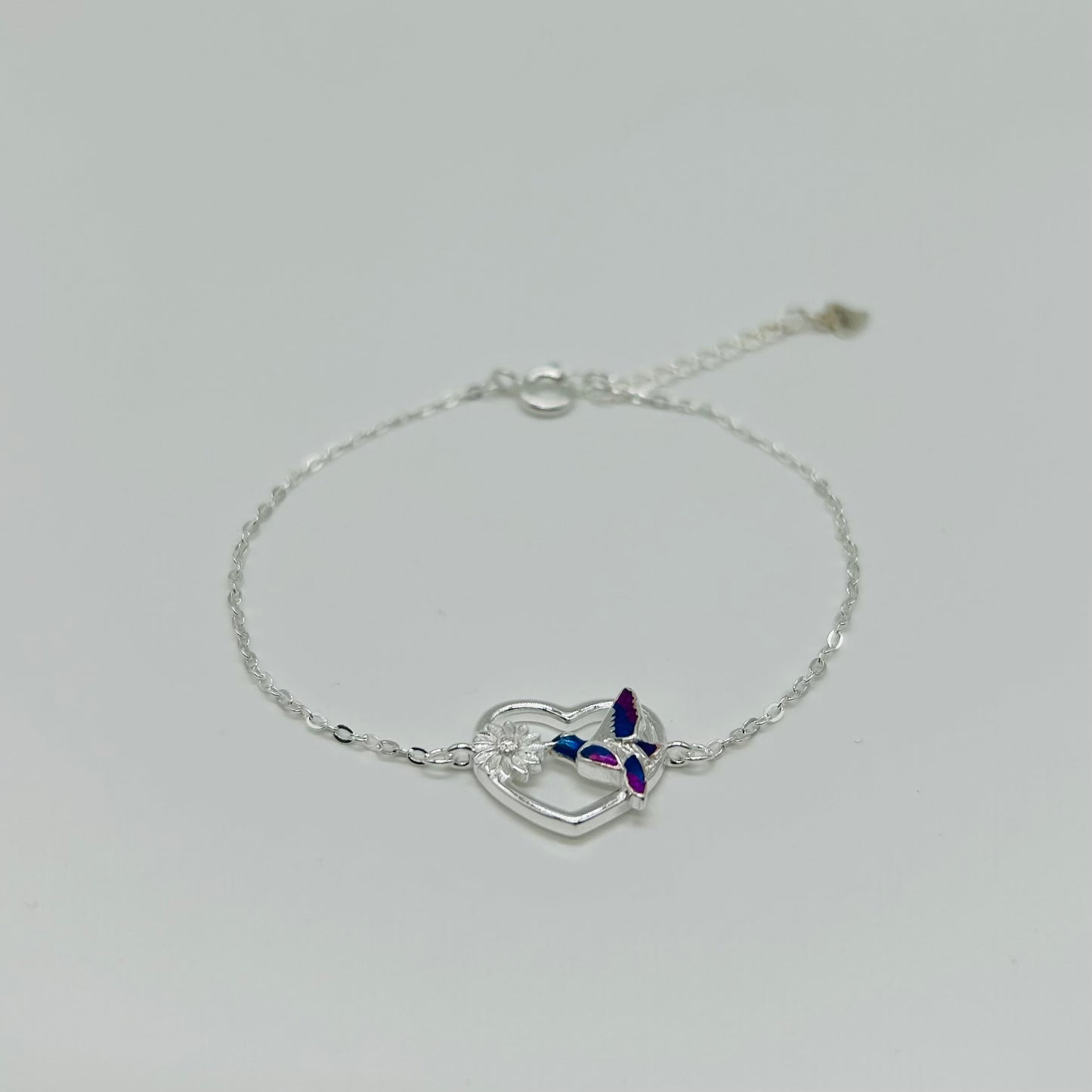 Pulsera de Corazón con Colibrí en Plata