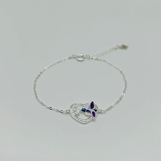 Pulsera de Corazón con Colibrí en Plata
