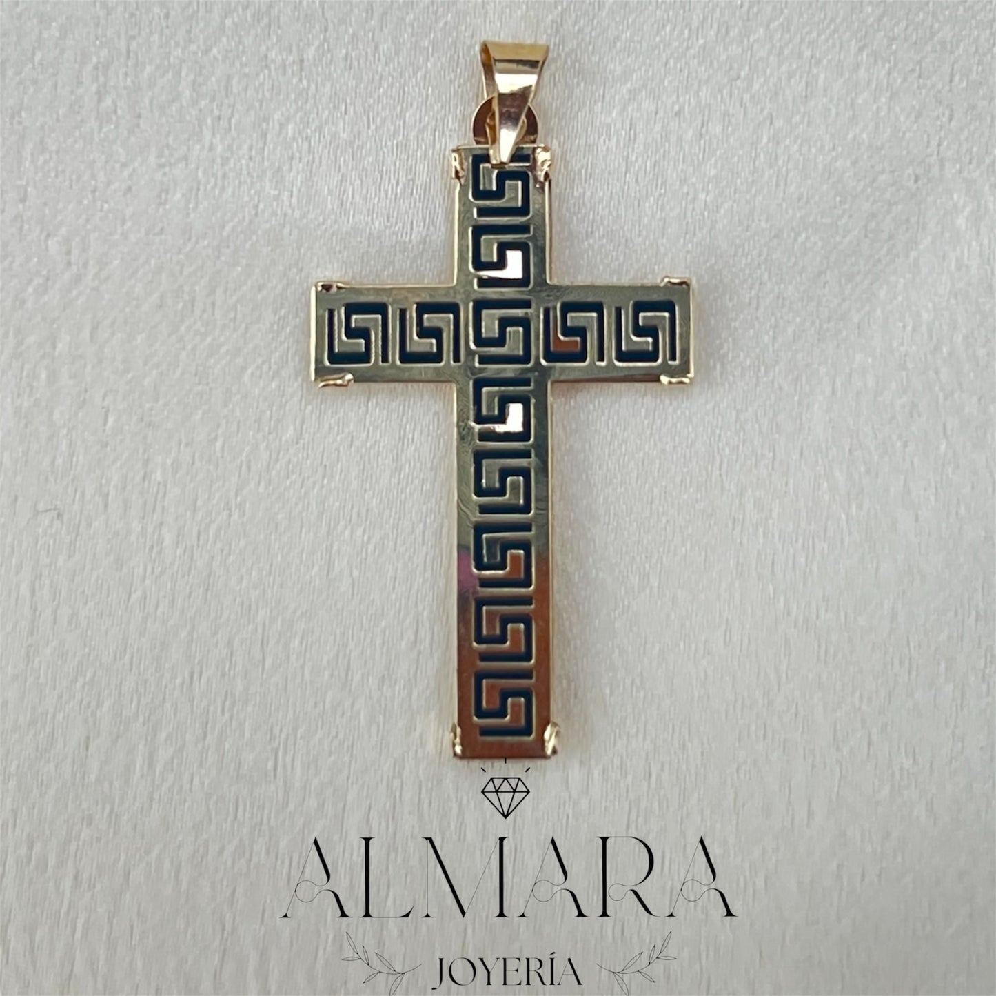 Cruz con Grecas Caucho y Oro 10K