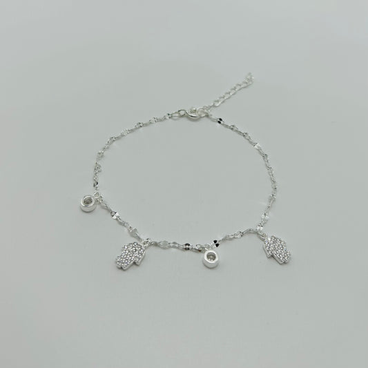 Pulsera Manitas de Fátima y Zirconias en Plata