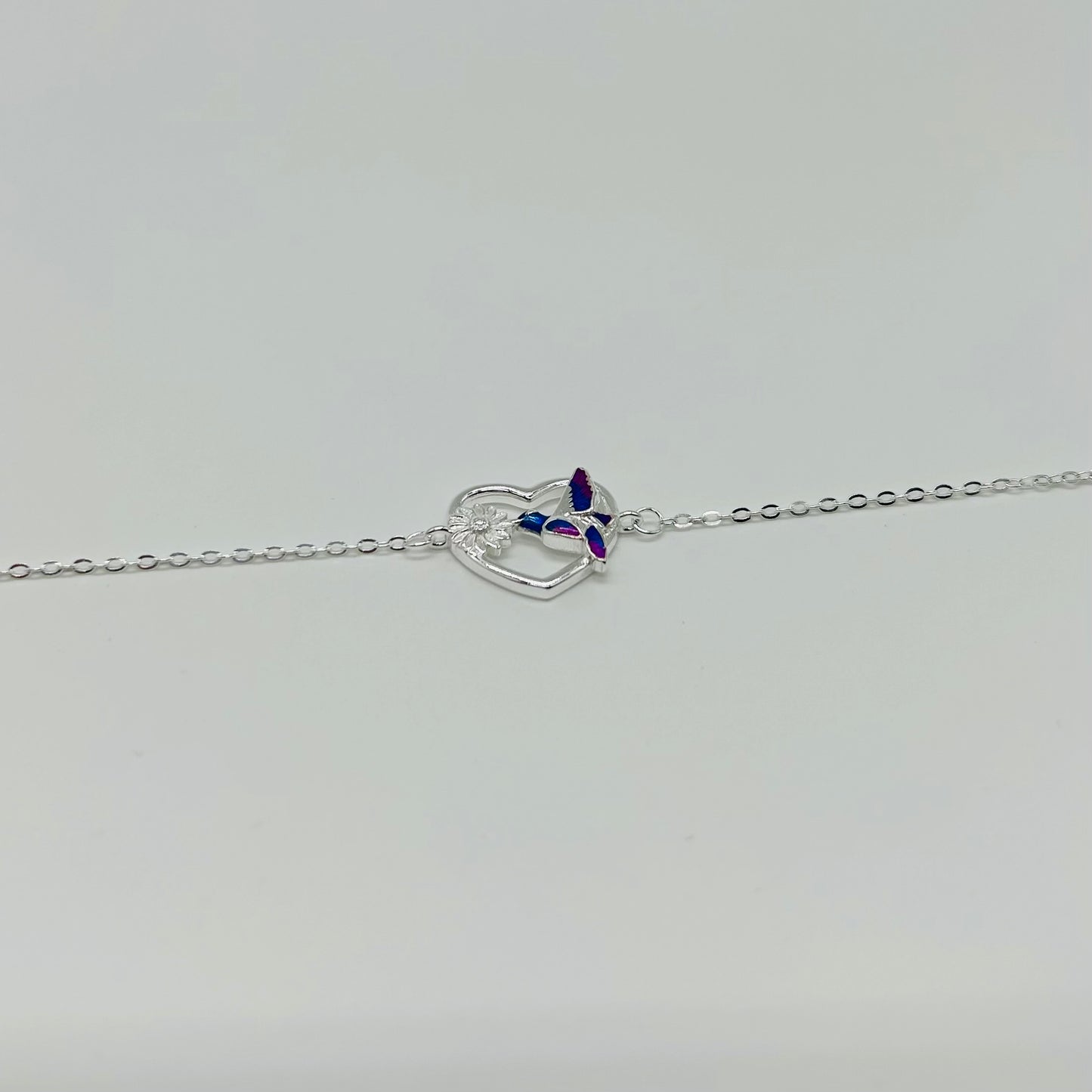 Pulsera de Corazón con Colibrí en Plata