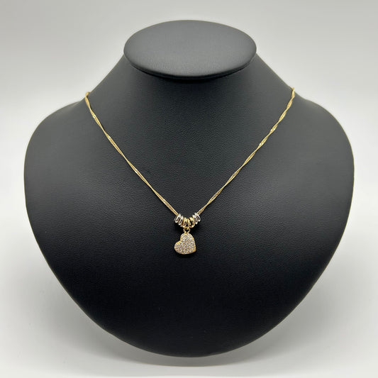 Collar Corazón con Zirconias y Aritos de Oro Laminado