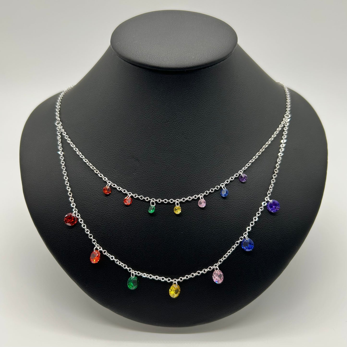 Collar Doble de Plata con Zirconias de Colores