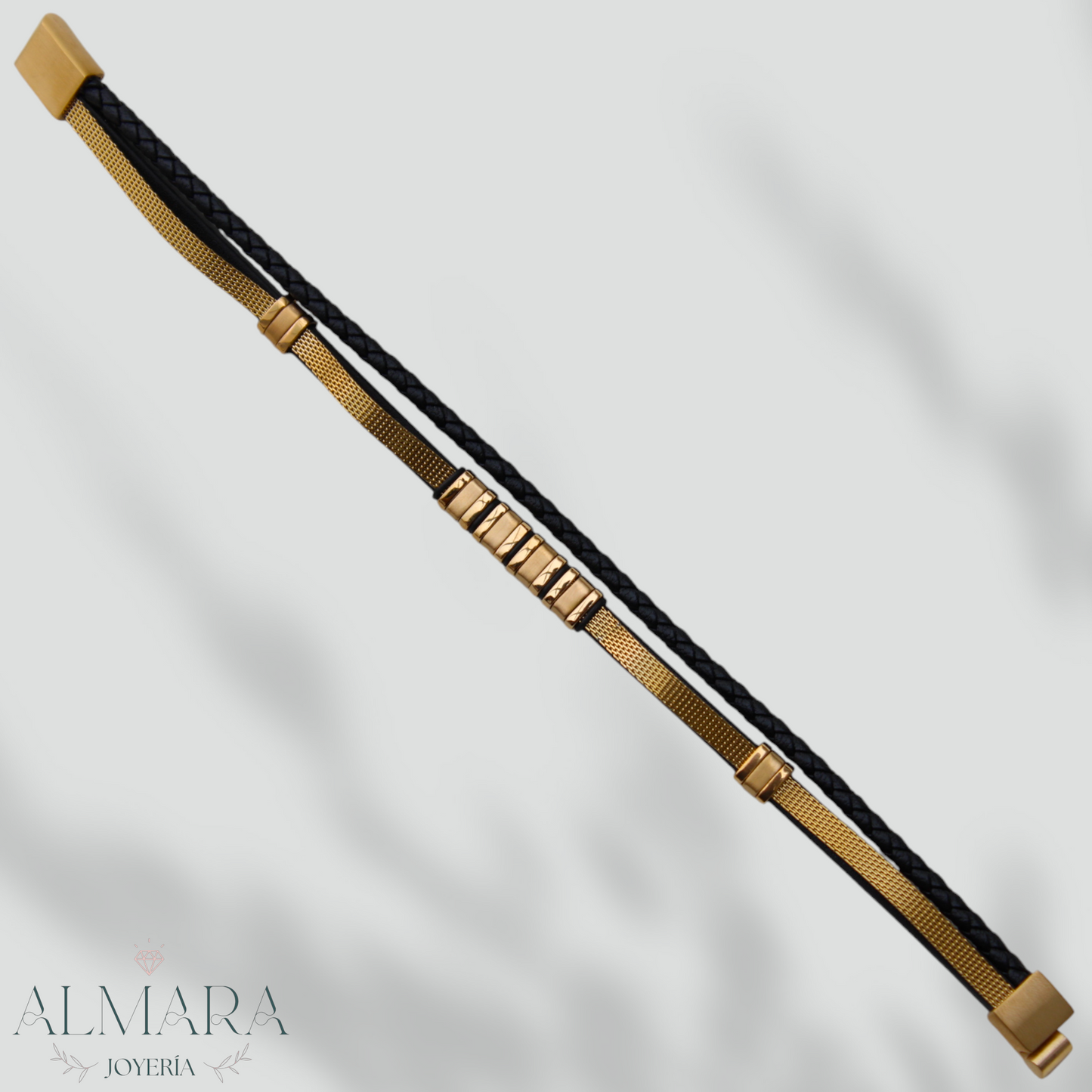 Pulsera Doble de Acero con Piel