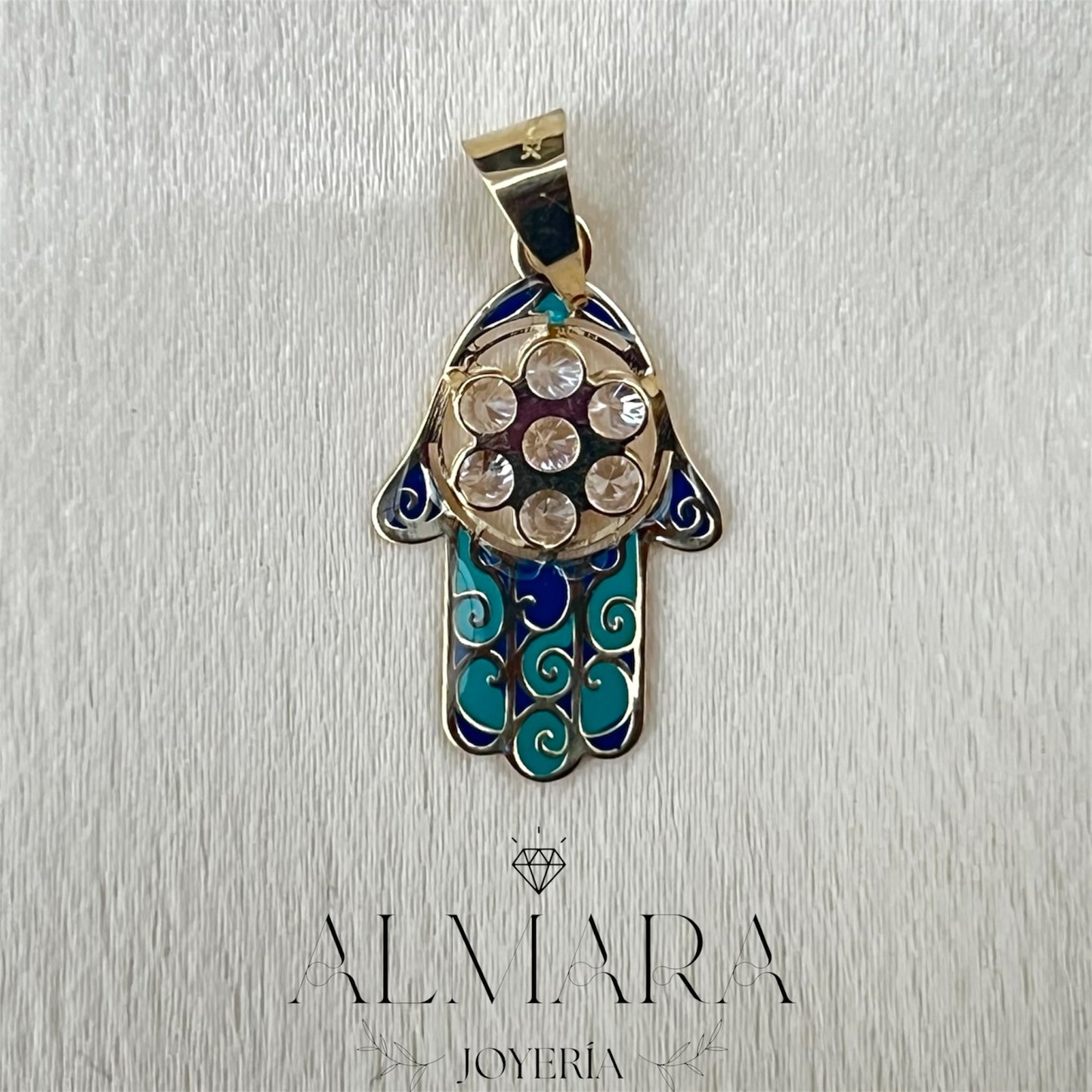 Dije Mano de Fátima con Zirconias Oro 10K