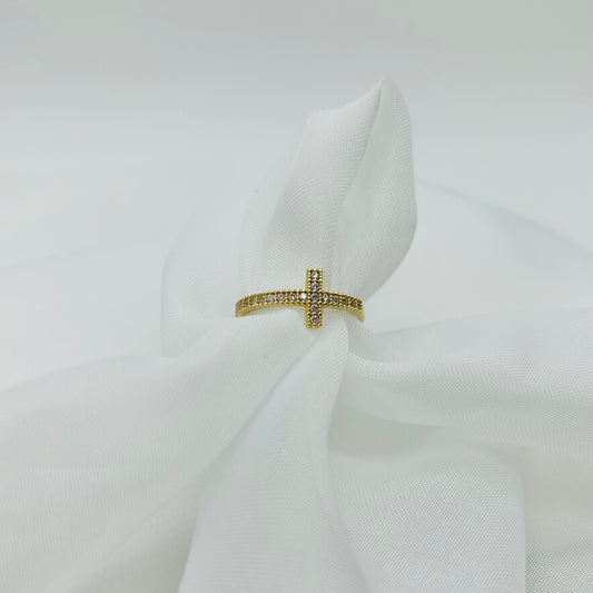 Anillo Cruz con Zirconias Oro 10K