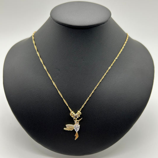 Collar de Colibrí con Zirconia y Aritos de Oro Laminado