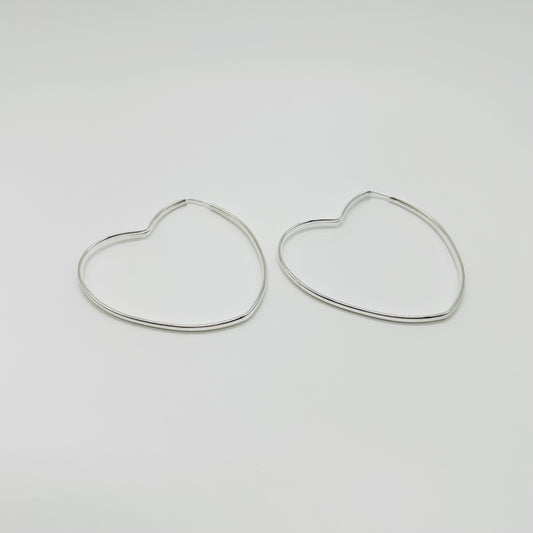 Arracadas de Corazón de Tubito Grandes de Plata