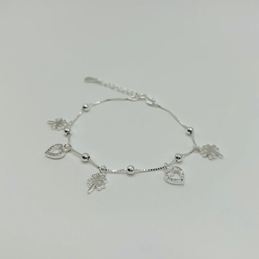 Pulsera de Tréboles y Corazones en Plata