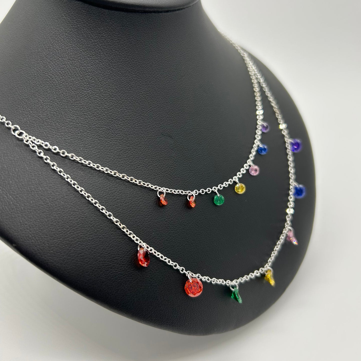 Collar Doble de Plata con Zirconias de Colores