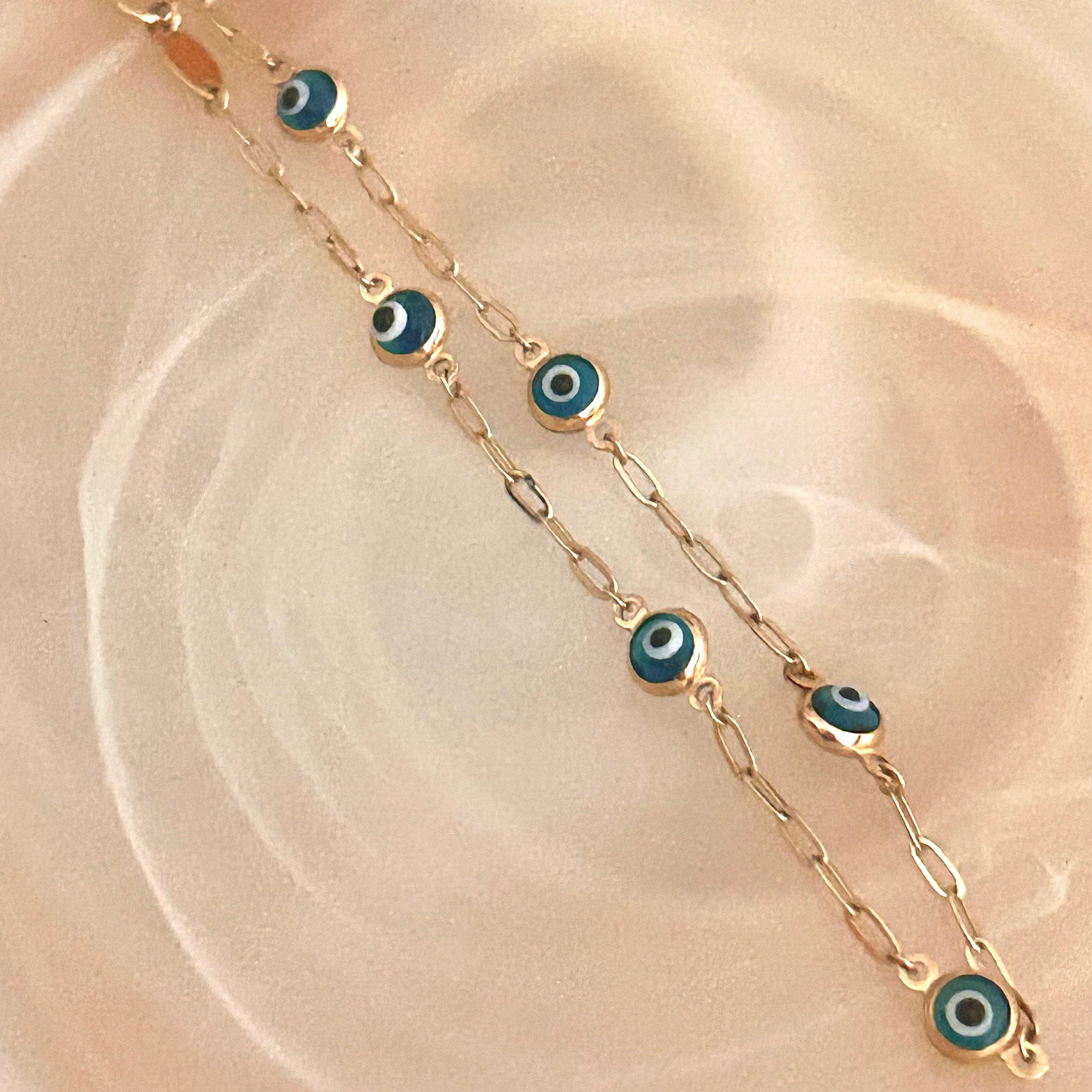 Pulsera Ojo Turco Azul en Oro 14K