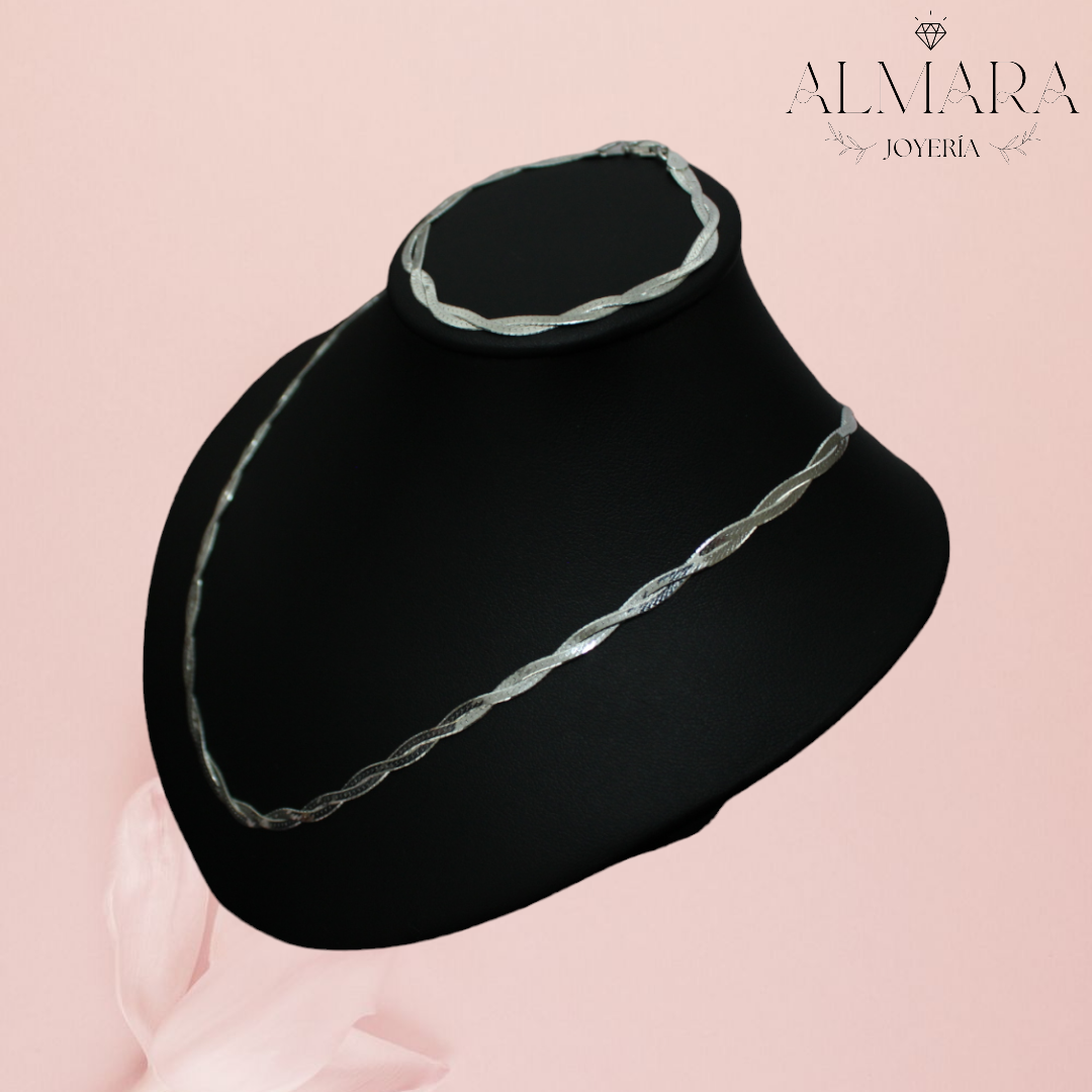Gargantilla y Pulsera Trenzado Doble