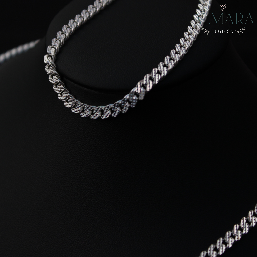 Cadena y Pulsera Barbada Diamantada Maciza