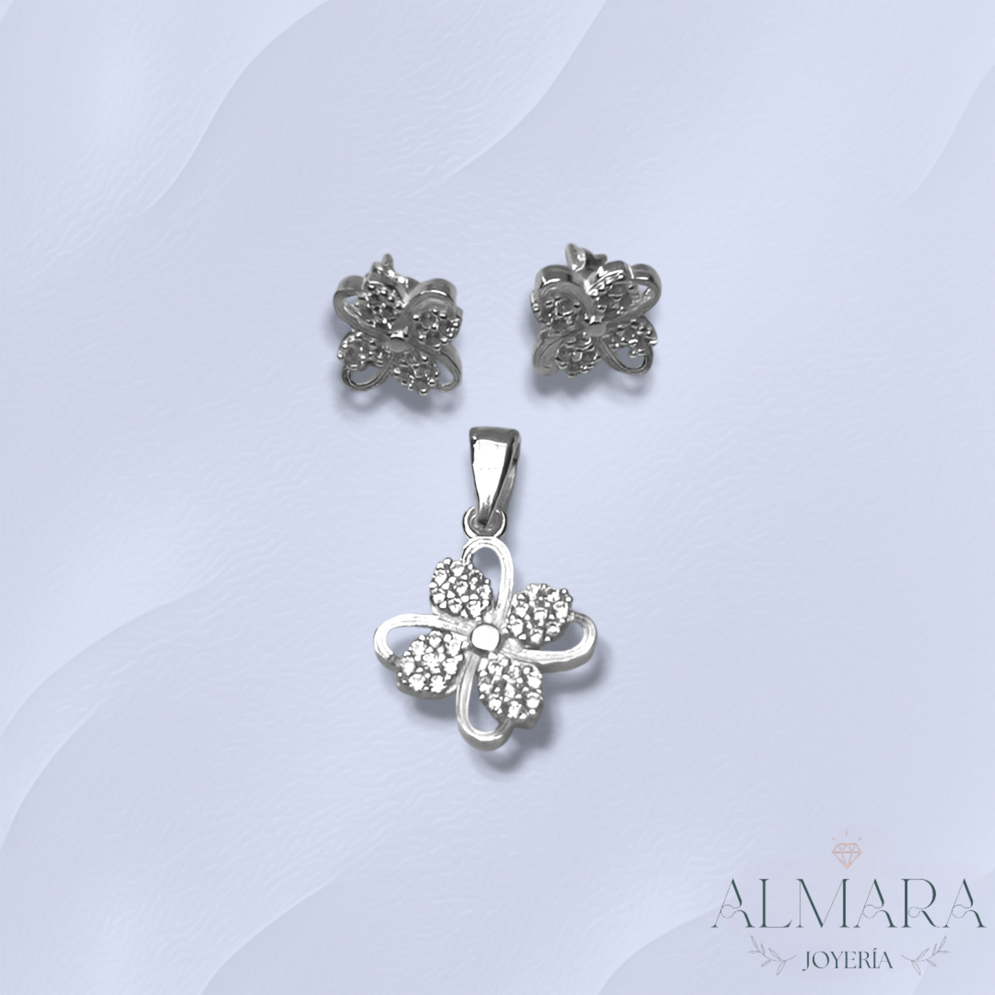 Juego Aretes y Dije Flores de Plata con Zirconias