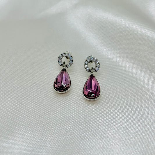 Aretes Largos con Piedra de Cristal Swarovski Lila de Rodio