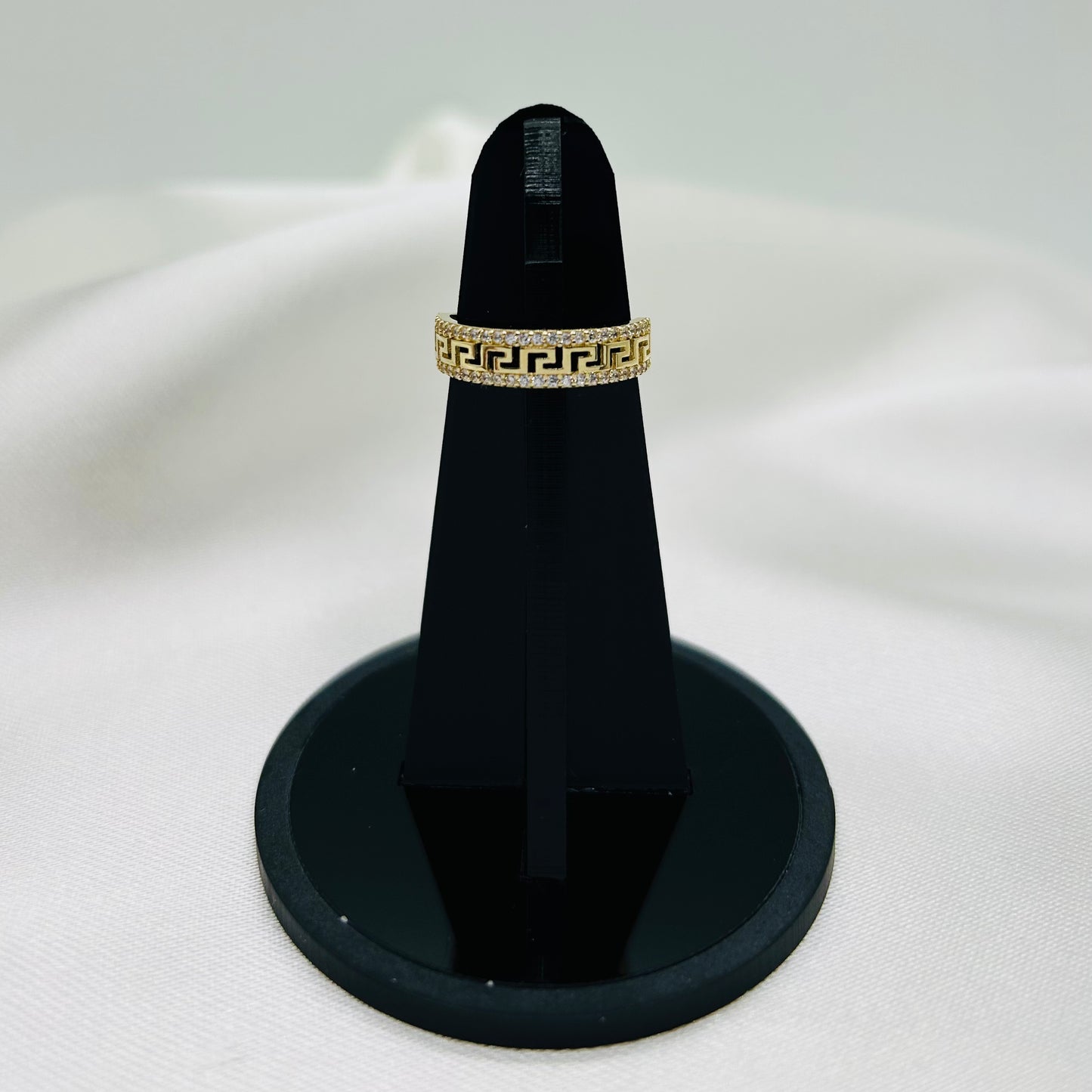 Anillo de Grecas con Zirconias de Oro 14k