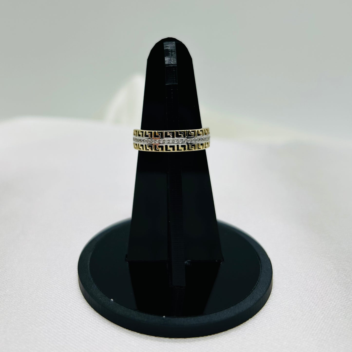 Anillo de Grecas con Zirconias de Oro 14k