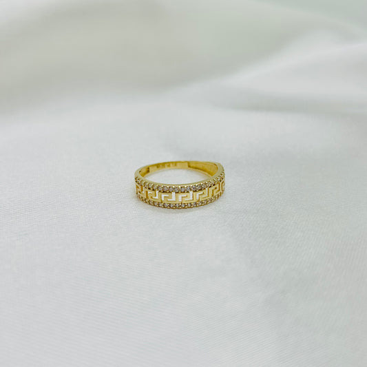 Anillo de Grecas con Zirconias de Oro 14k