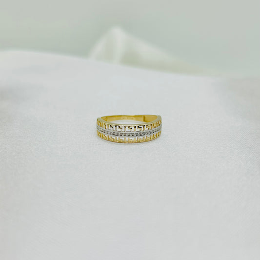 Anillo de Grecas con Zirconias de Oro 14k