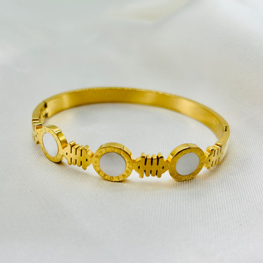 Pulsera Rígida Bvlgari de Acero Inoxidable y Concha Nácar