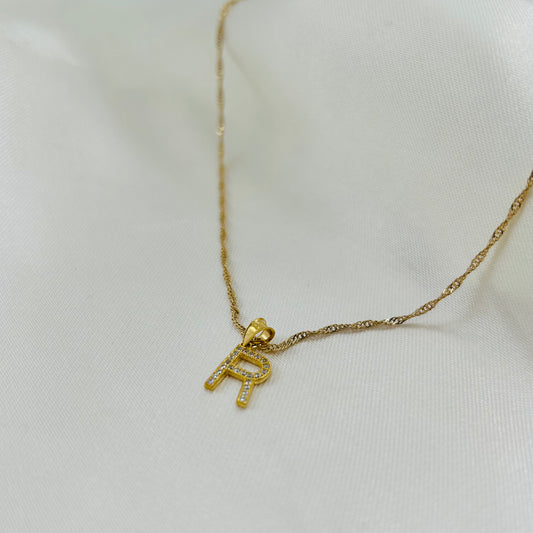 Collar Letra Inicial Oro Laminado y Zirconitas