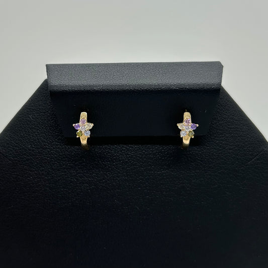 Huggies Flores de Zirconias en Oro 14K