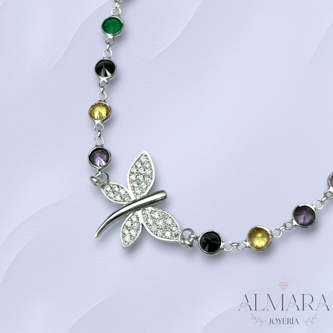 Pulsera de Mariposa y Piedras de Colores