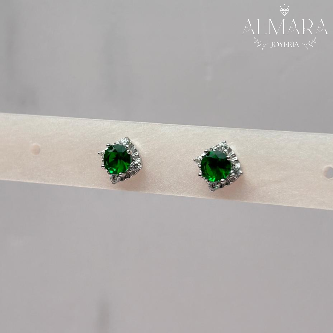 Aretes con Piedra Verde y Zirconias
