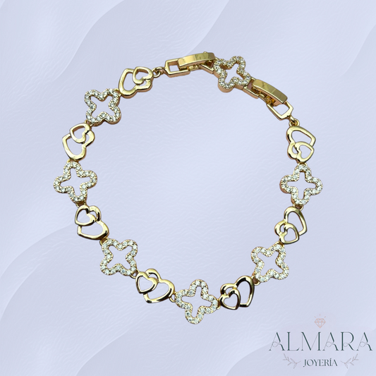 Pulsera de Trebol de Cuatro Hojas con Corazones