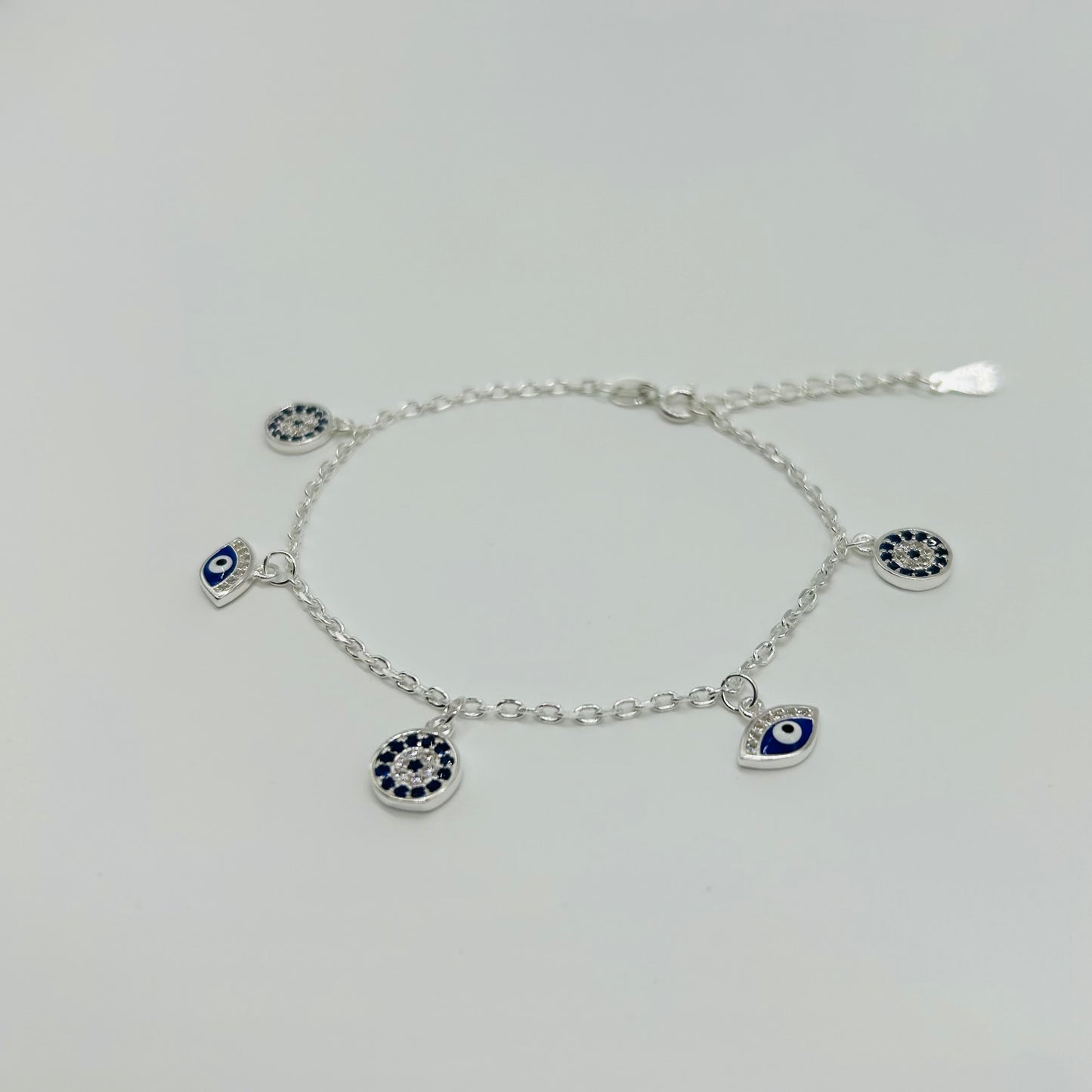 Pulsera Ojitos Turcos Azules con Zirconias en Plata