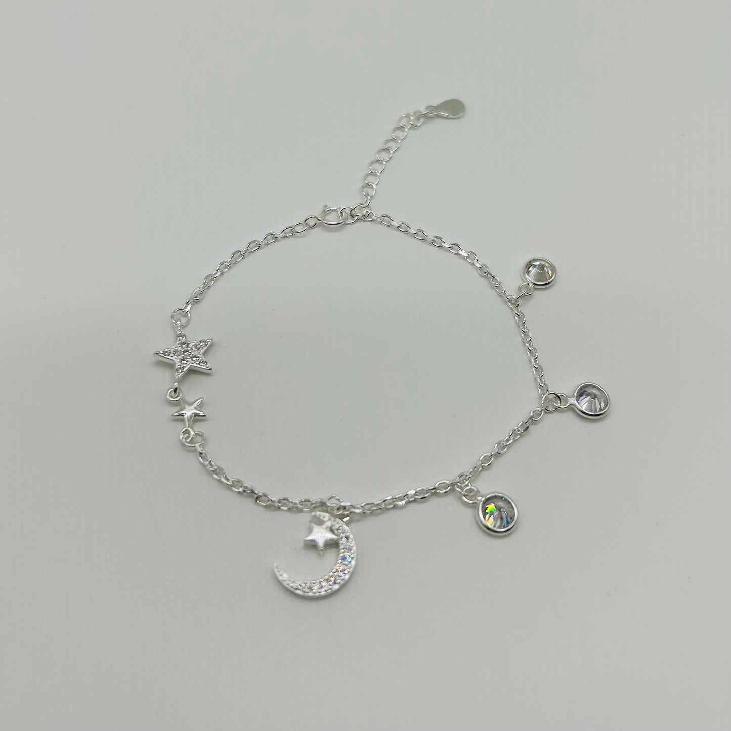 Pulsera Lunita y Estrellas con Zirconias en Plata