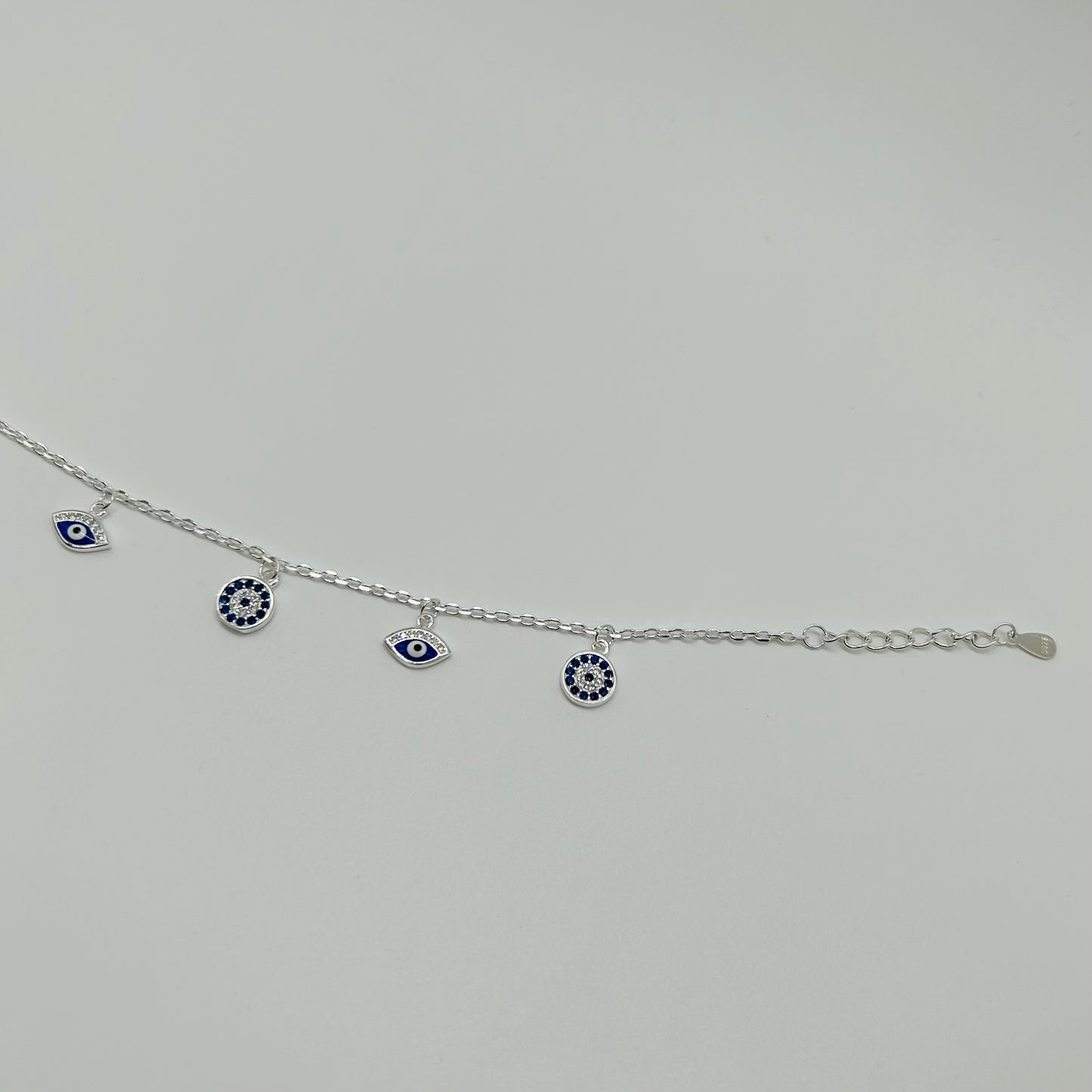 Pulsera Ojitos Turcos Azules con Zirconias en Plata