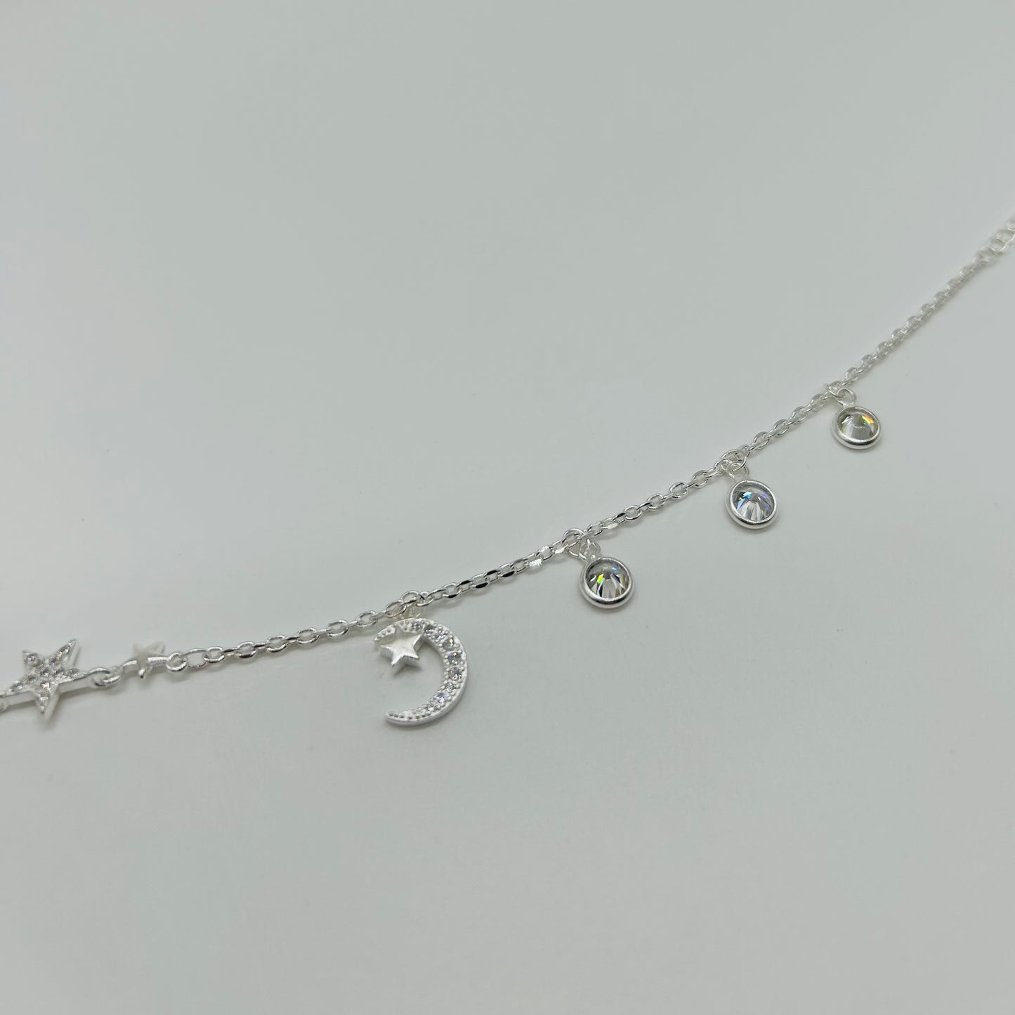 Pulsera Lunita y Estrellas con Zirconias en Plata