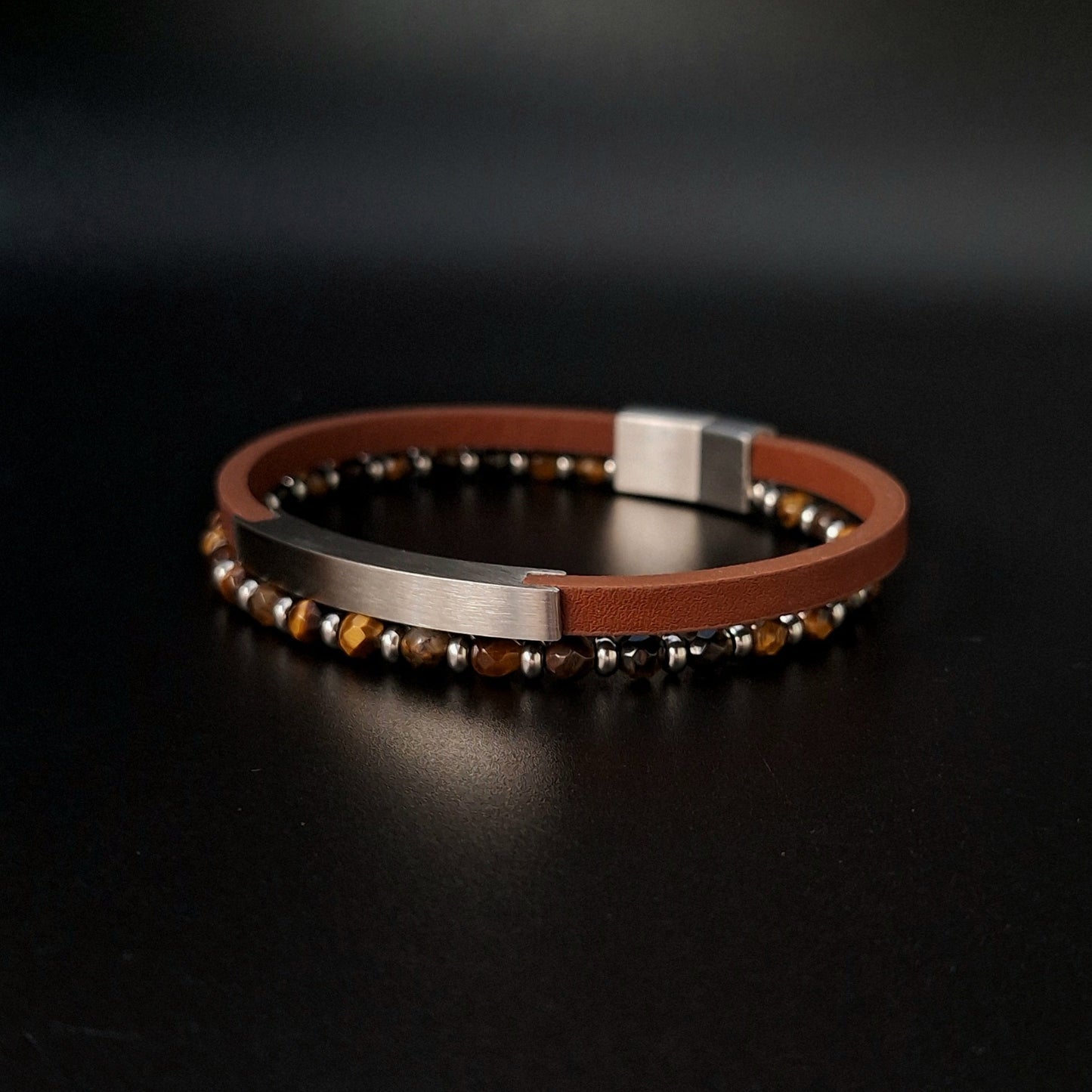 Pulsera Doble Bolitas y Piel