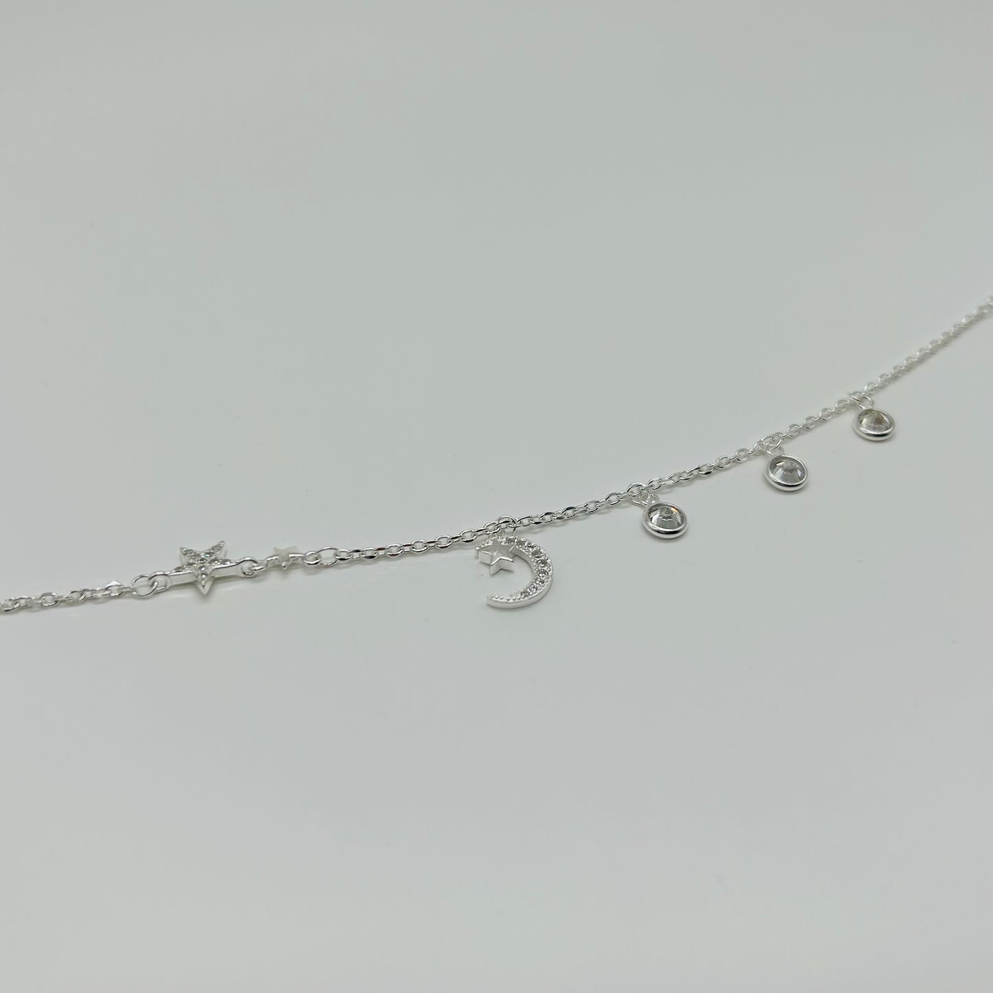 Pulsera Lunita y Estrellas con Zirconias en Plata